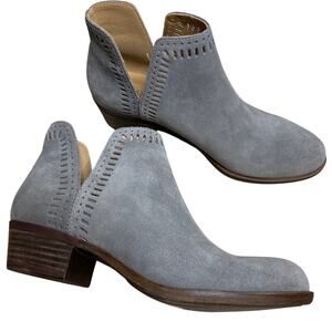 Lucky Brand Bustina Gray Suede Bootie Boots Stack Heel Size 6.5 Leather Upper